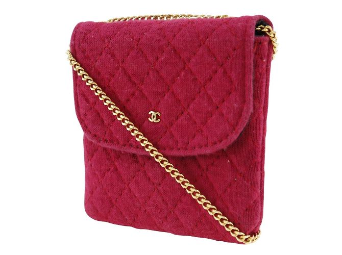 Borsa a spalla Chanel in microcotone rosa con catena - vista 2