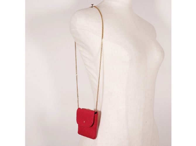 Borsa a spalla Chanel in microcotone rosa con catena - vista 9