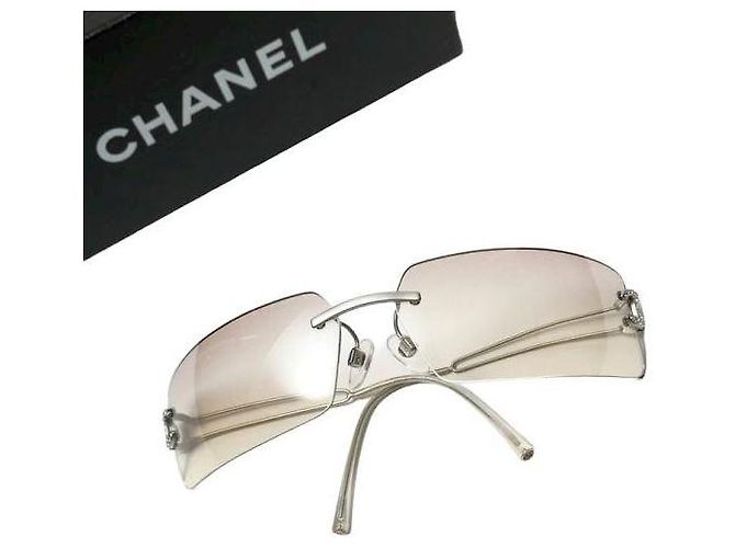 Chanel Sonnenbrille ohne Rand Silber CC Logo Strass - Ansicht 2