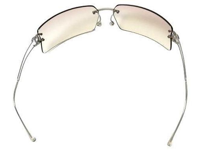 Chanel Sonnenbrille ohne Rand Silber CC Logo Strass - Ansicht 3
