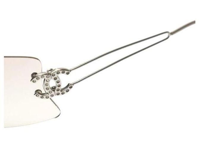 Chanel Sonnenbrille ohne Rand Silber CC Logo Strass - Ansicht 4