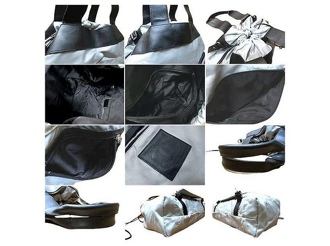 Borsa Tote Chanel Sport in nylon nero e blu - vista 3