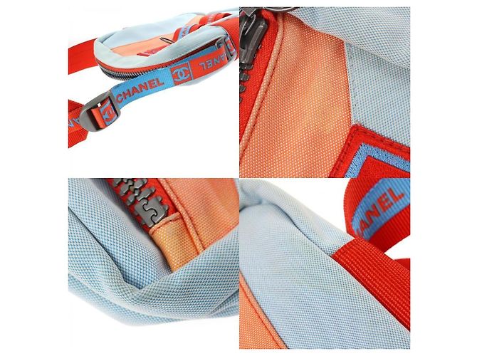 Borsa da viaggio Chanel Sport blu e arancione in poliestere - vista 9