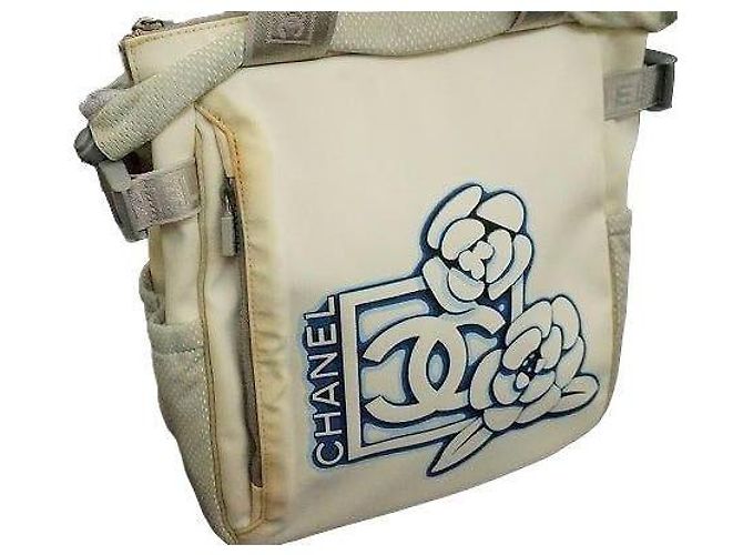 Borsa Tote Chanel Sport Bianca e Blu in Nylon Bianco - vista 7