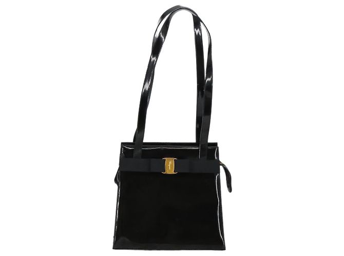 Borsa a Spalla Salvatore Ferragamo Smalto Nero Oro Auth bs19918 D'oro - vista 13
