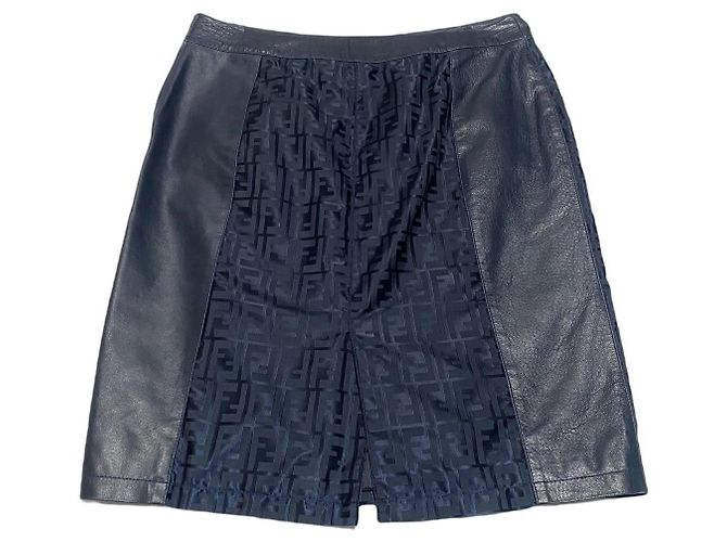 Fendi Monogramm Lederrock Marineblau - Ansicht 2