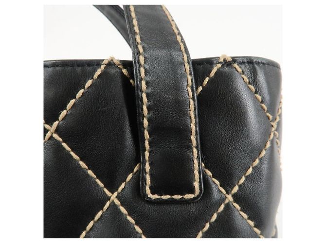 Wallet On Chain Borsa a mano Chanel Wild Stitch in pelle d'agnello nera Nero - vista 3