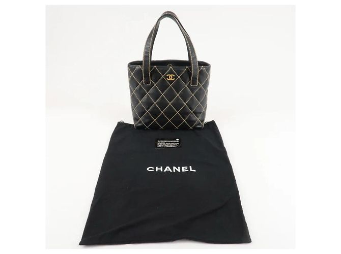 Wallet On Chain Borsa a mano Chanel Wild Stitch in pelle d'agnello nera Nero - vista 6