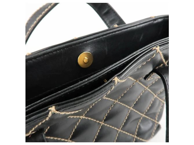 Wallet On Chain Borsa a mano Chanel Wild Stitch in pelle d'agnello nera Nero - vista 7