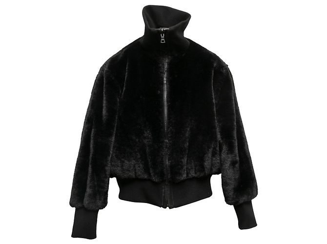 Schwarze Alice + Olivia Kunstfell Bomberjacke Größe US S - Ansicht 2