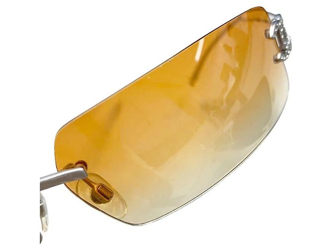 Occhiali da sole Chanel senza montatura con strass rosa e logo CC oro Arancione - vista 11