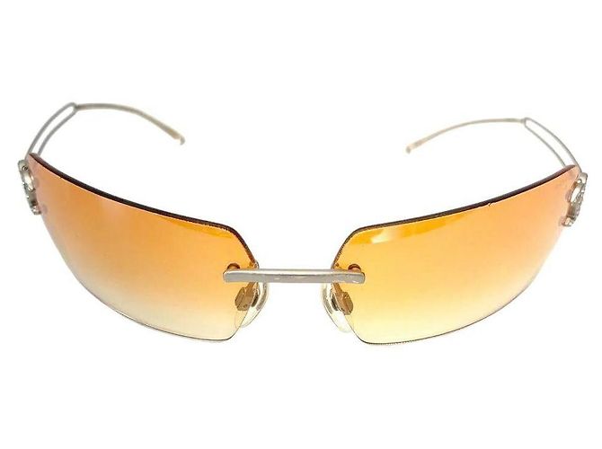 Occhiali da sole Chanel senza montatura con strass rosa e logo CC oro Arancione - vista 3
