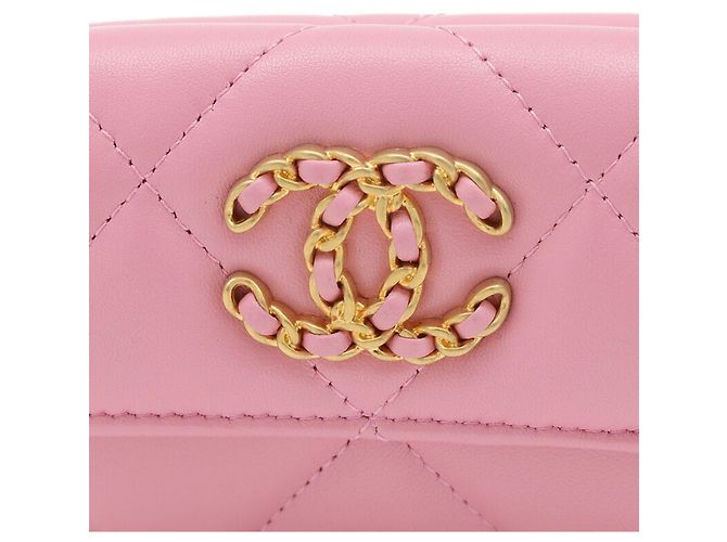 Chanel 19 Small Flap Geldbörse aus rosa Lammleder Pink - Ansicht 3