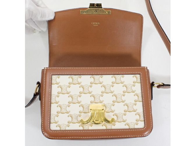 Céline Borsa a Spalla Celine Teen Triomphe Marrone Bianco - vista 11