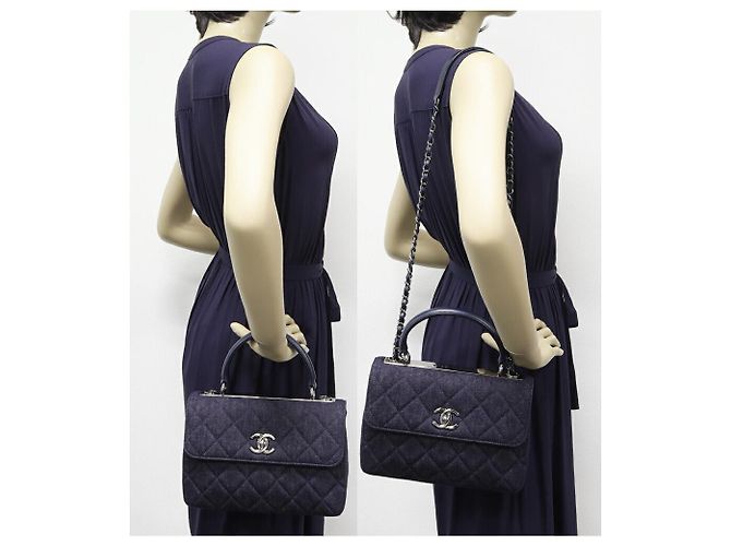 Chanel Denim Canvas Matelassé 2-Wege Tasche Blau - Ansicht 2
