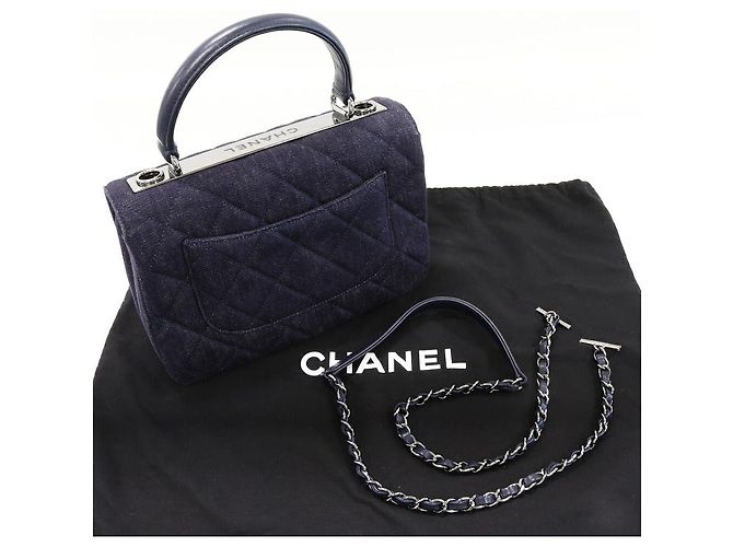 Chanel Denim Canvas Matelassé 2-Wege Tasche Blau - Ansicht 3