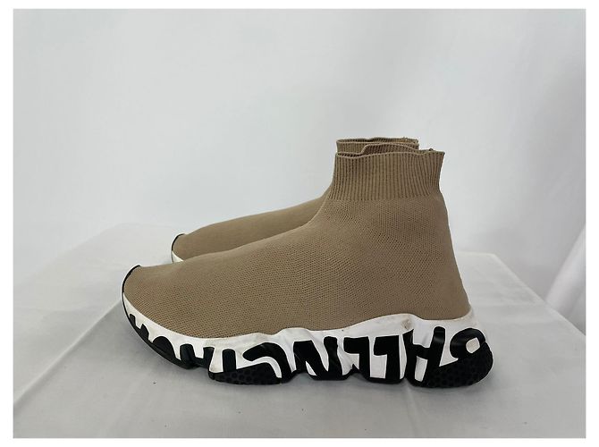 Baskets Speed Balenciaga avec logo de semelle en polyester beige Marron Rouge - vue 11