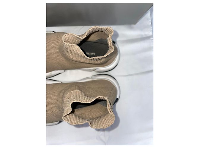 Baskets Speed Balenciaga avec logo de semelle en polyester beige Marron Rouge - vue 13