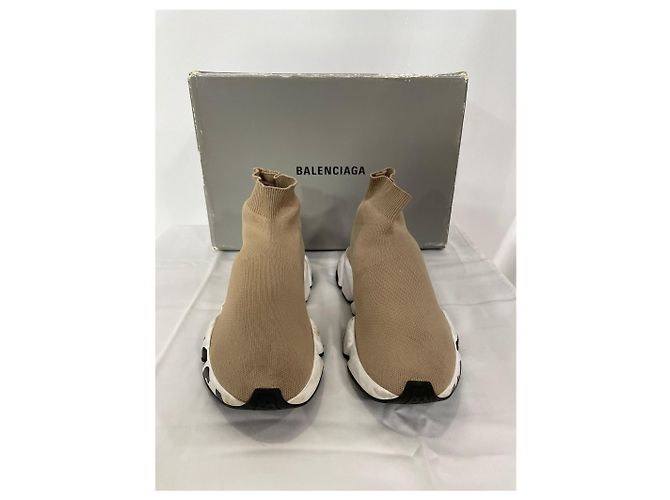 Baskets Speed Balenciaga avec logo de semelle en polyester beige Marron Rouge - vue 14