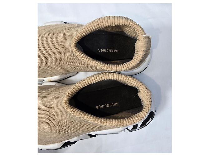 Baskets Speed Balenciaga avec logo de semelle en polyester beige Marron Rouge - vue 15