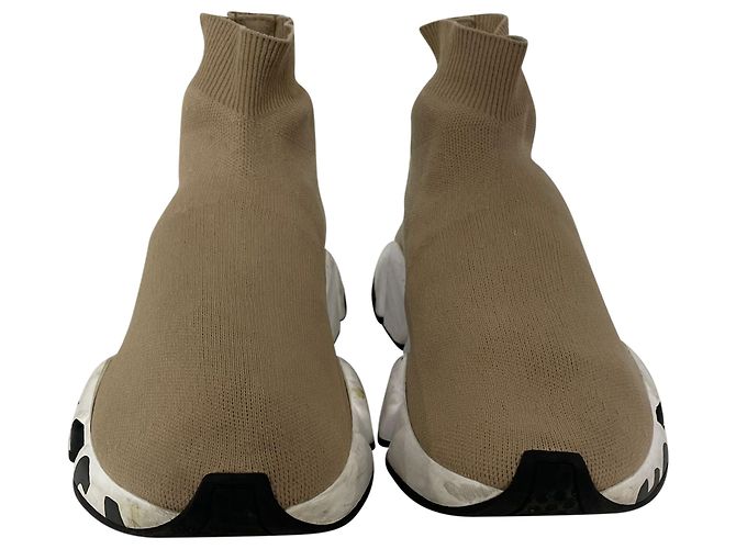 Baskets Speed Balenciaga avec logo de semelle en polyester beige Marron Rouge - vue 2