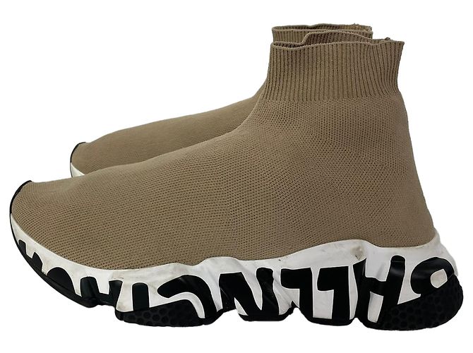 Baskets Speed Balenciaga avec logo de semelle en polyester beige Marron Rouge - vue 4