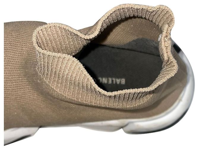 Baskets Speed Balenciaga avec logo de semelle en polyester beige Marron Rouge - vue 6