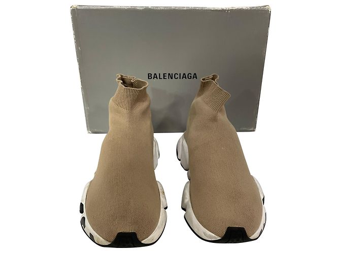 Baskets Speed Balenciaga avec logo de semelle en polyester beige Marron Rouge - vue 7