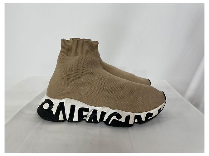 Baskets Speed Balenciaga avec logo de semelle en polyester beige Marron Rouge - vue 8