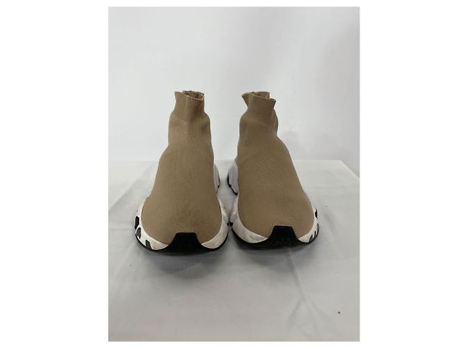Baskets Speed Balenciaga avec logo de semelle en polyester beige Marron Rouge - vue 9