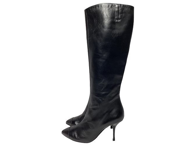 Stivali alti con zip e tacco in pelle nera di Giuseppe Zanotti Nero - vista 4