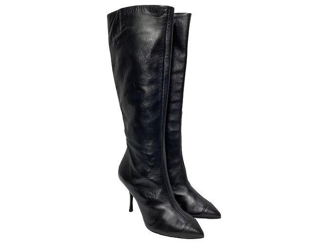 Stivali alti con zip e tacco in pelle nera di Giuseppe Zanotti Nero - vista 5