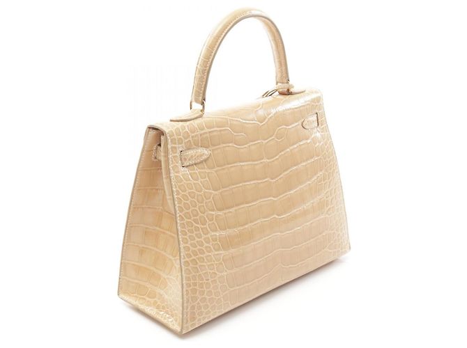 Sac à main Hermès Kelly 25 en alligator beige - vue 2