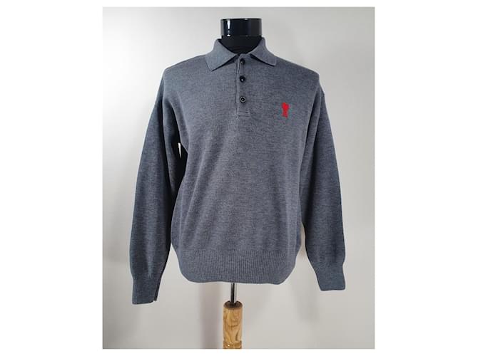 Ami de Cœur Woll-Polohemd Pullover grau - Ansicht 2