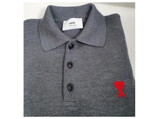 Ami de Cœur Woll-Polohemd Pullover grau - Ansicht 6