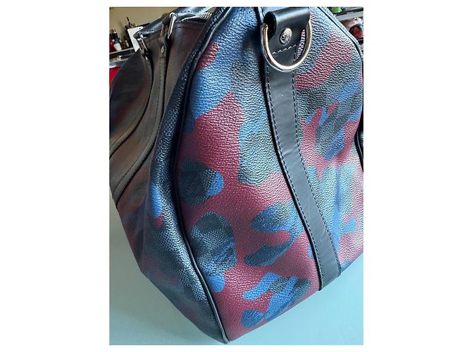 Abbesses Louis Vuitton Keepall 45 camouflage Damier Rosso Multicolore Blu scuro - vista 13