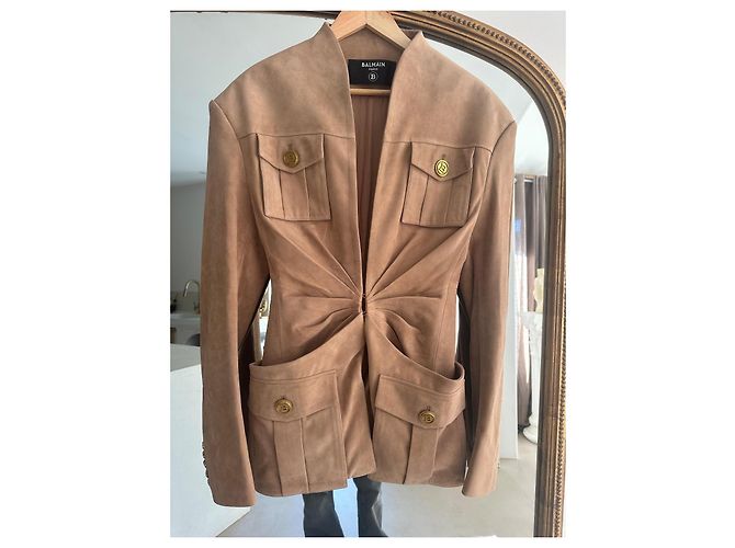 Balmain Jacke aus Hirschleder Beige - Ansicht 2