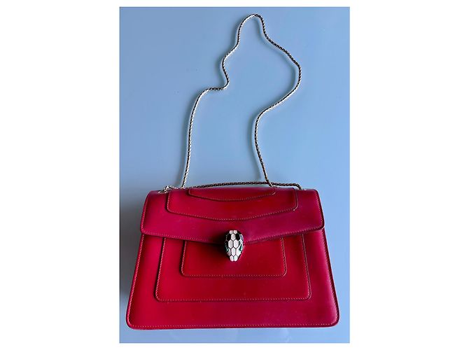 Borsa a mano Bulgari Serpenti in pelliccia rossa Rosso - vista 2
