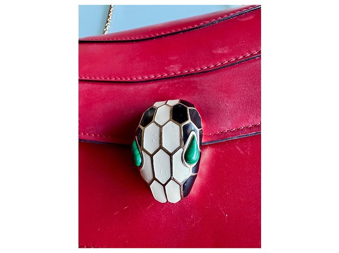 Borsa a mano Bulgari Serpenti in pelliccia rossa Rosso - vista 3