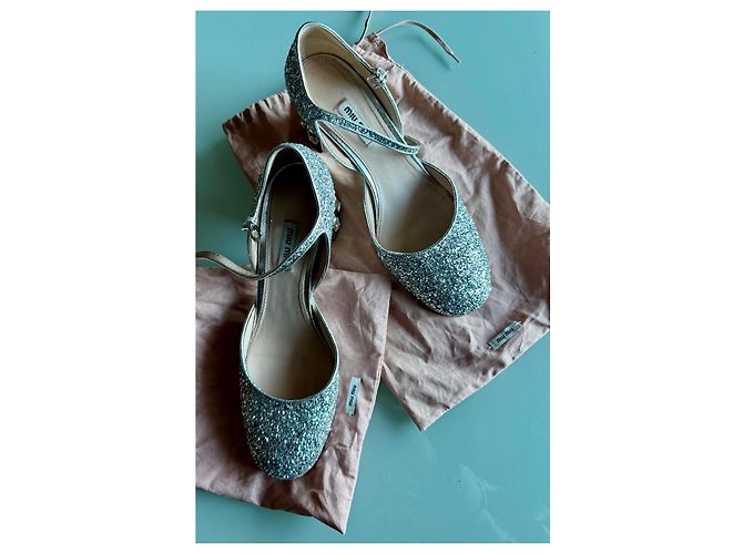 Sandali con tacco Miu Miu Argentati con Glitter e Strass Argento - vista 2