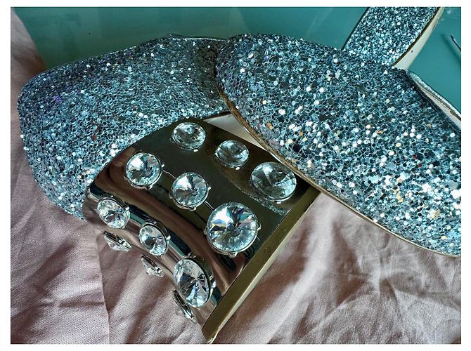 Sandali con tacco Miu Miu Argentati con Glitter e Strass Argento - vista 8