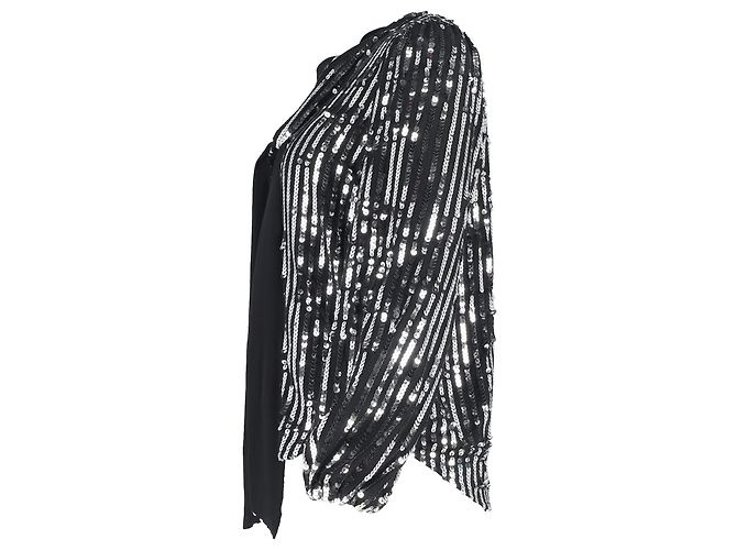 Autre Marque Rixo Moss Stripe Peasant Blouse in Black Sequins - view 2