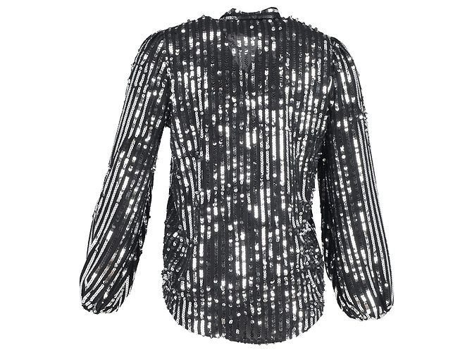 Autre Marque Rixo Moss Stripe Peasant Blouse in Black Sequins - view 3