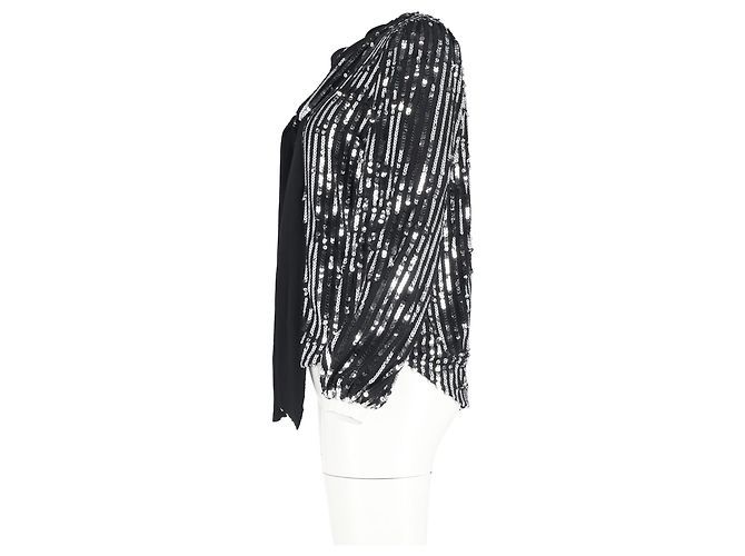 Autre Marque Rixo Moss Stripe Peasant Blouse in Black Sequins - view 5