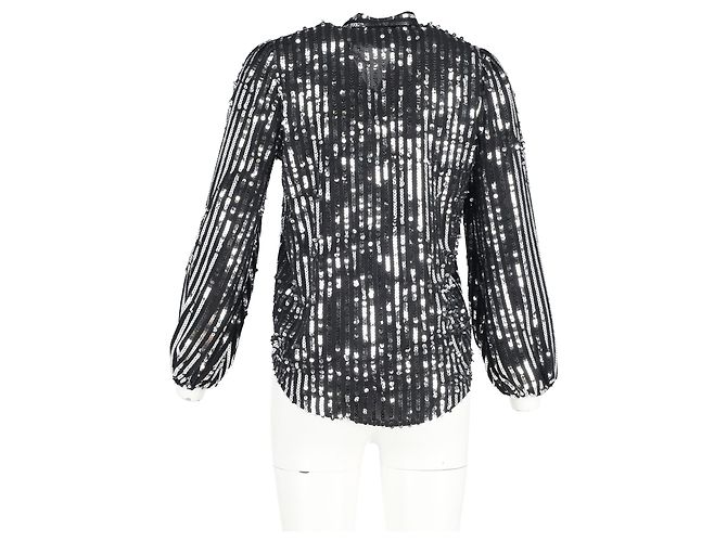 Autre Marque Rixo Moss Stripe Peasant Blouse in Black Sequins - view 6