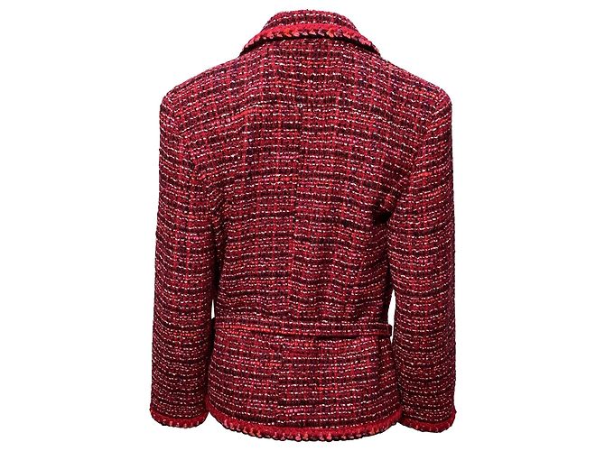 Timeless Chanel strukturierte Jacke mit Gürtel aus roter Wolle Bordeaux - Ansicht 3
