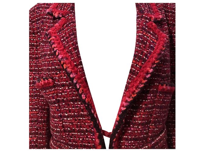 Timeless Chanel strukturierte Jacke mit Gürtel aus roter Wolle Bordeaux - Ansicht 4