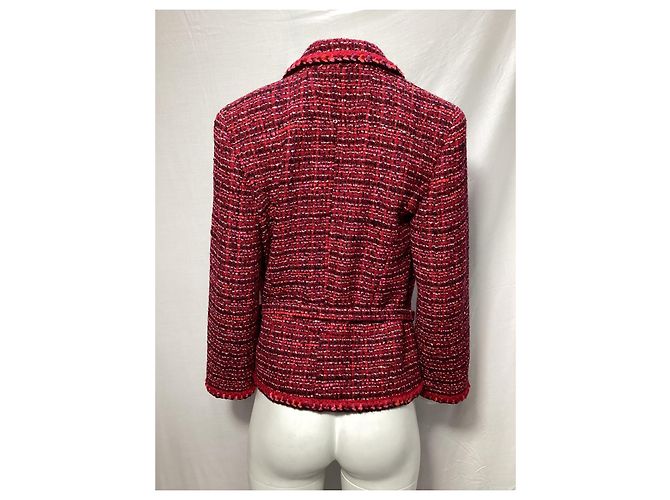 Timeless Chanel strukturierte Jacke mit Gürtel aus roter Wolle Bordeaux - Ansicht 9