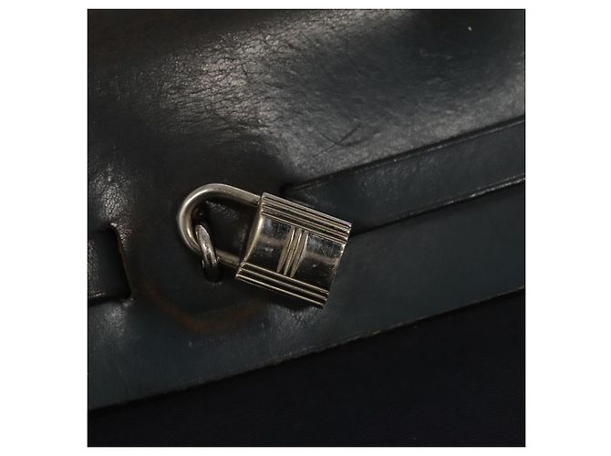 Hermès HERMES Herbag MM Borsa a Mano Tela Pelle Blu Navy Argento Auth 101293 - vista 19