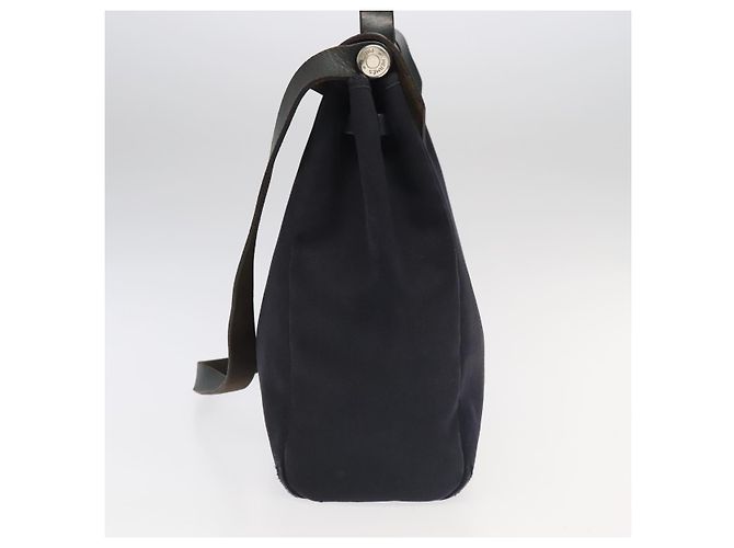 Hermès HERMES Herbag MM Borsa a Mano Tela Pelle Blu Navy Argento Auth 101293 - vista 28